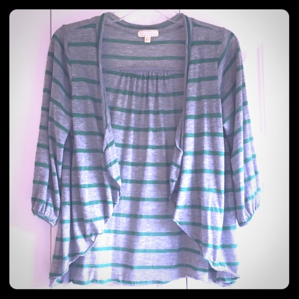Pins & Needles Gray/green striped cardigan - small